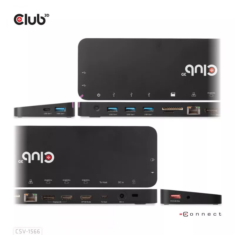 CLUB3D USB-C Gen1 Trīskāršā Displeja Doks ar DP Alt režīmu, DisplayLink un 120 W Barošanas Avotu
