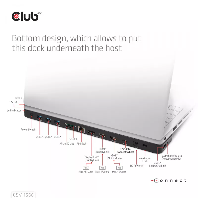 CLUB3D USB-C Gen1 Trīskāršā Displeja Doks ar DP Alt režīmu, DisplayLink un 120 W Barošanas Avotu