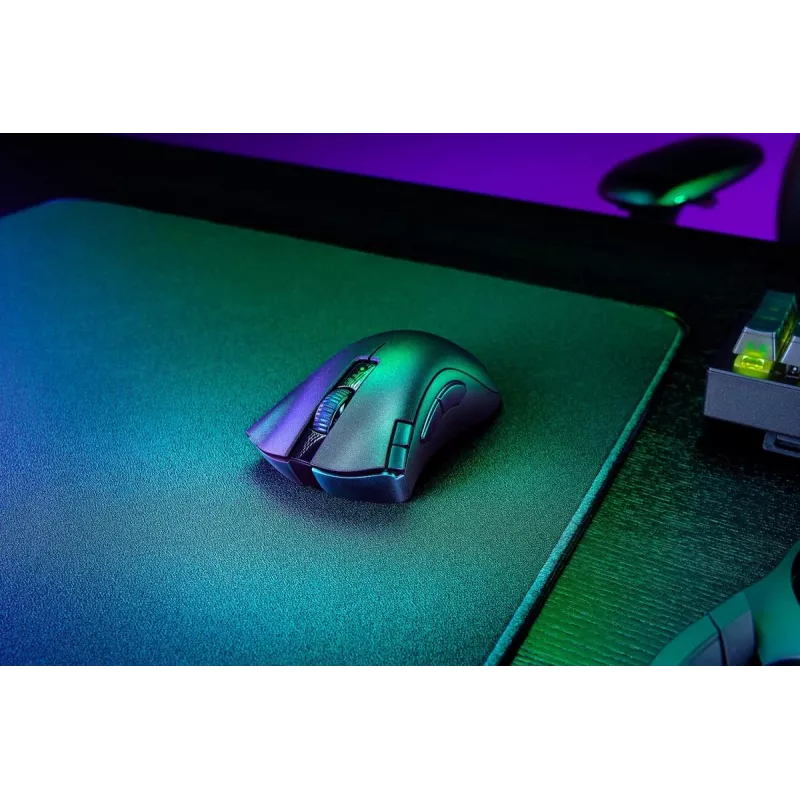 Spēļu pele Razer DeathAdder V2 X HyperSpeed — labā roka, bezvadu 2.4 GHz/Bluetooth, 14 000 DPI, 7 pogas, AA baterija, 103 g, melna