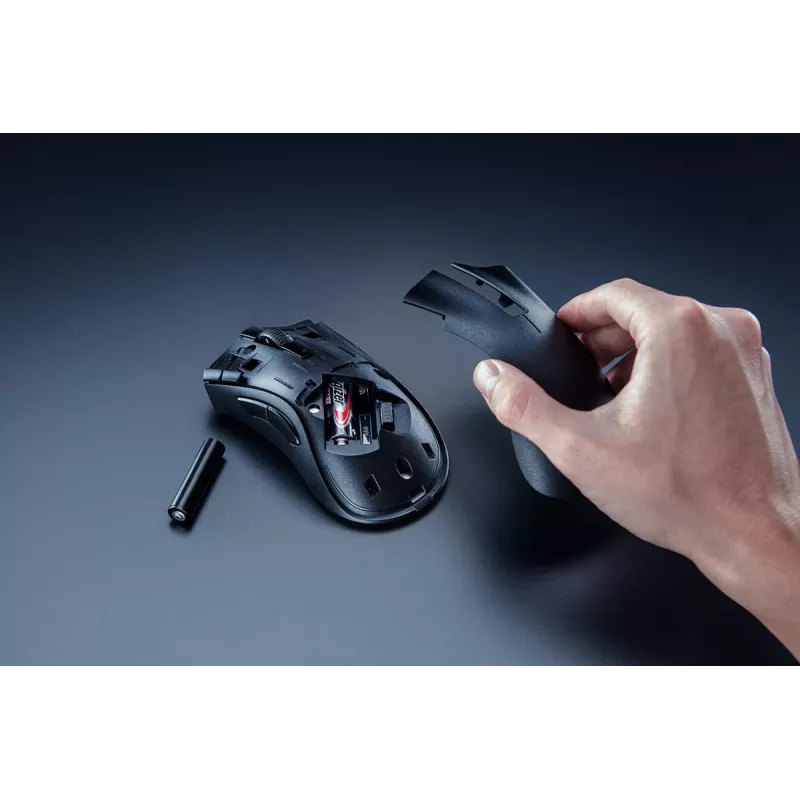 Spēļu pele Razer DeathAdder V2 X HyperSpeed — labā roka, bezvadu 2.4 GHz/Bluetooth, 14 000 DPI, 7 pogas, AA baterija, 103 g, melna