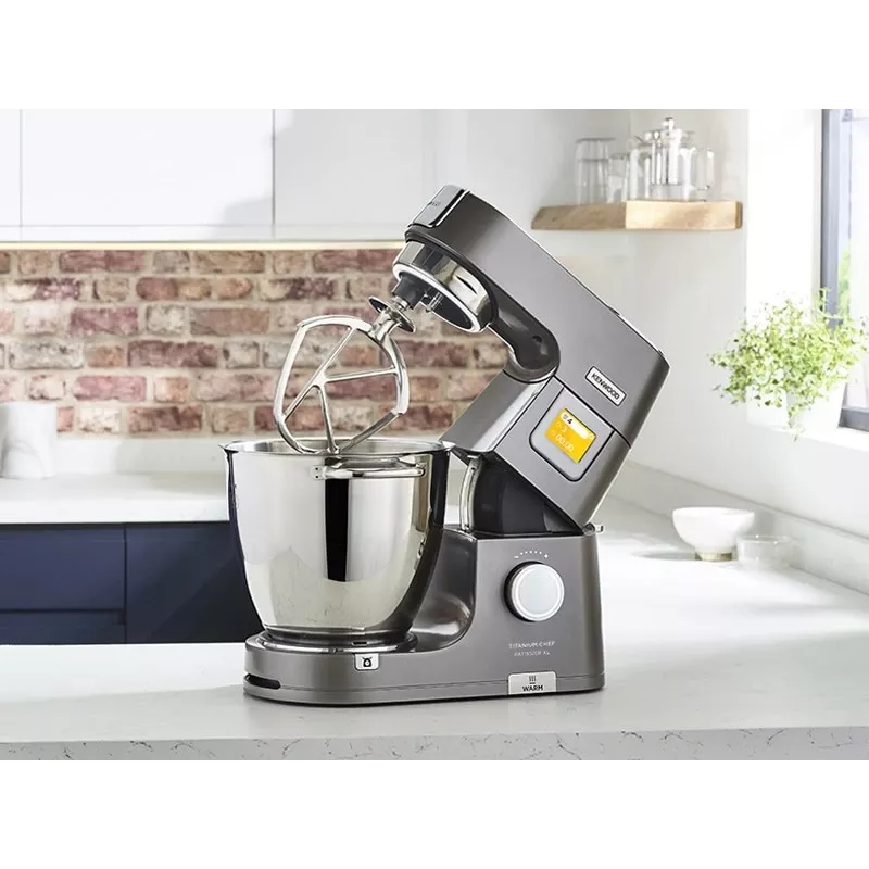 Planētas mikseris Kenwood KWL90.004SI — 1400 W, 7 L nerūsējošā tērauda bļoda, skārienvadība, iebūvēti svari, sudrabs