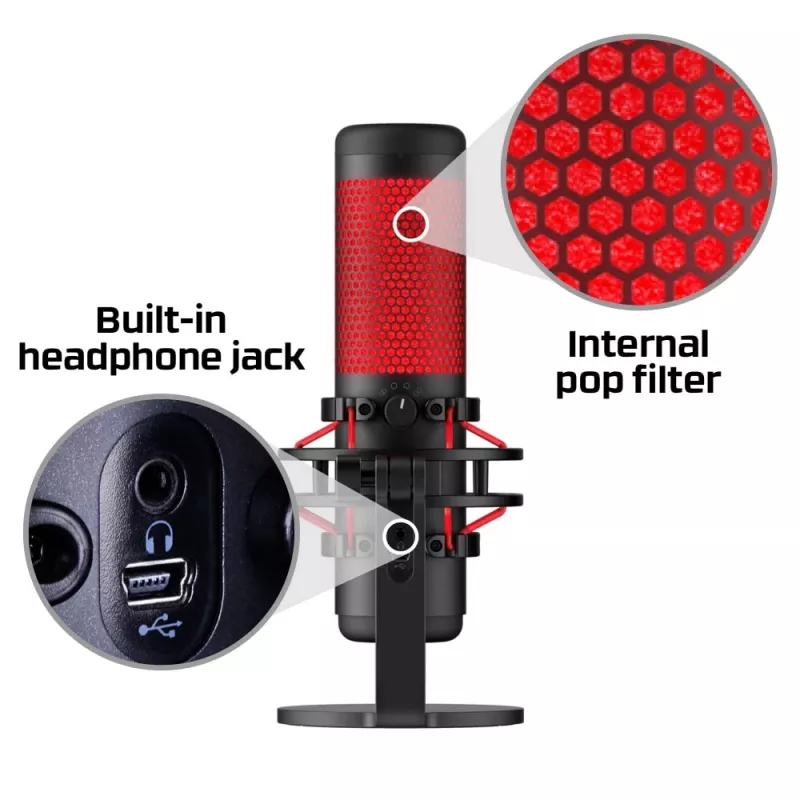 HyperX QuadCast USB Mikrofons (Melns-Sarkans) - Sarkans Apgaismojums