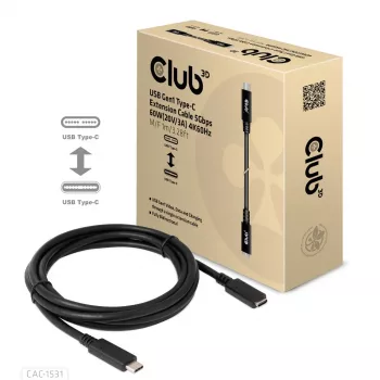 USB Gen1 Type-C pagarinātājkabelis CLUB3D CAC-1531, 1 m, USB-C vīriešu uz 2× USB-C sieviešu, 5 Gbps, 60W PD, 4K@60Hz