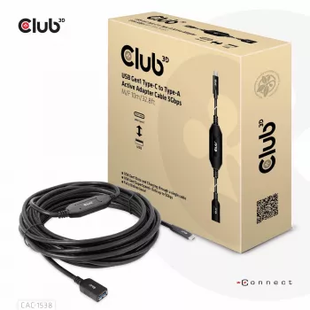 CLUB3D USB Gen1 Type-C uz Type-A aktīvais adaptera kabelis 5Gbps M/F 10m/32.8ft