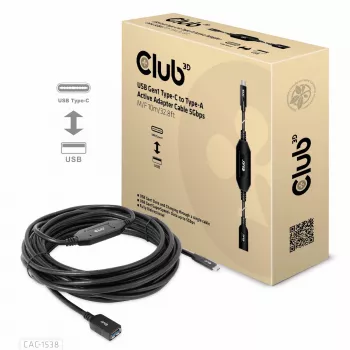 CLUB3D USB Gen1 Type-C uz Type-A aktīvais adaptera kabelis 5Gbps M/F 10m/32.8ft