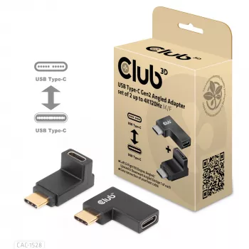 CLUB3D CAC-1528 USB-C Gen2 leņķa adapteru komplekts (2 gab.) — USB-C uz USB-C, atbalsta 4K@120Hz