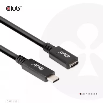 CLUB3D USB Gen1 Type-C pagarinātāja kabelis 5Gbps 60W(20V/3A) 4K60Hz M/F 2m