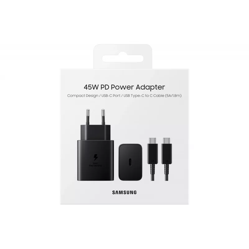 Samsung EP-T4510 45W USB-C PD 3.0 ātrās uzlādes sienas lādētājs melns