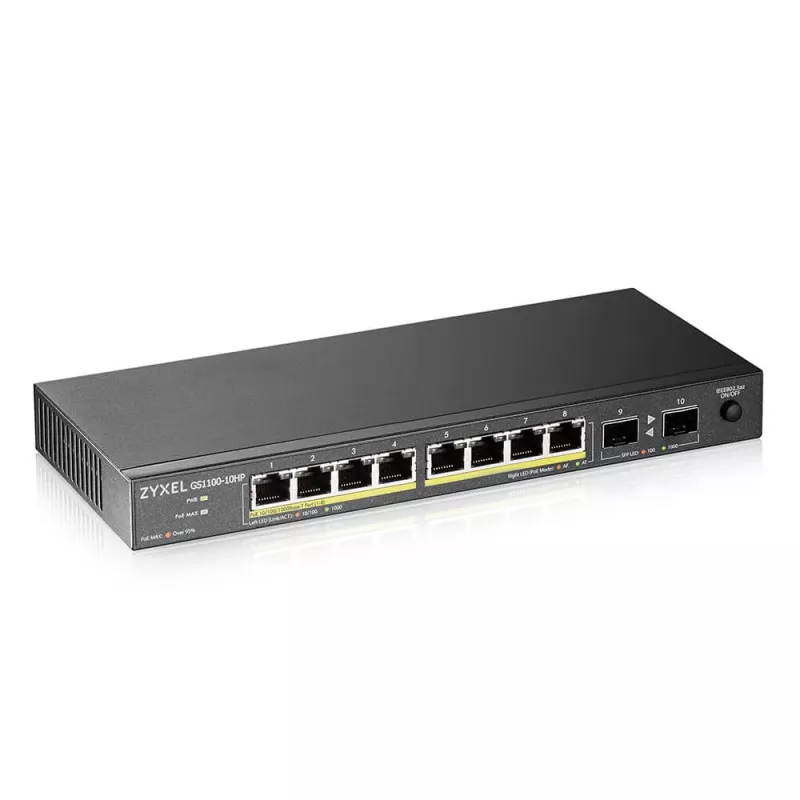 Zyxel GS1100-10HP v2 neparvaldāms Gigabit Ethernet (10/100/1000) slēdzis ar PoE, melns