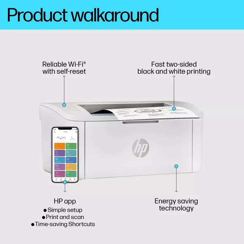 HP LaserJet M110w printeris, lāzera, 600 x 600 DPI, A4, 20 lpp/min, tīkls, balts