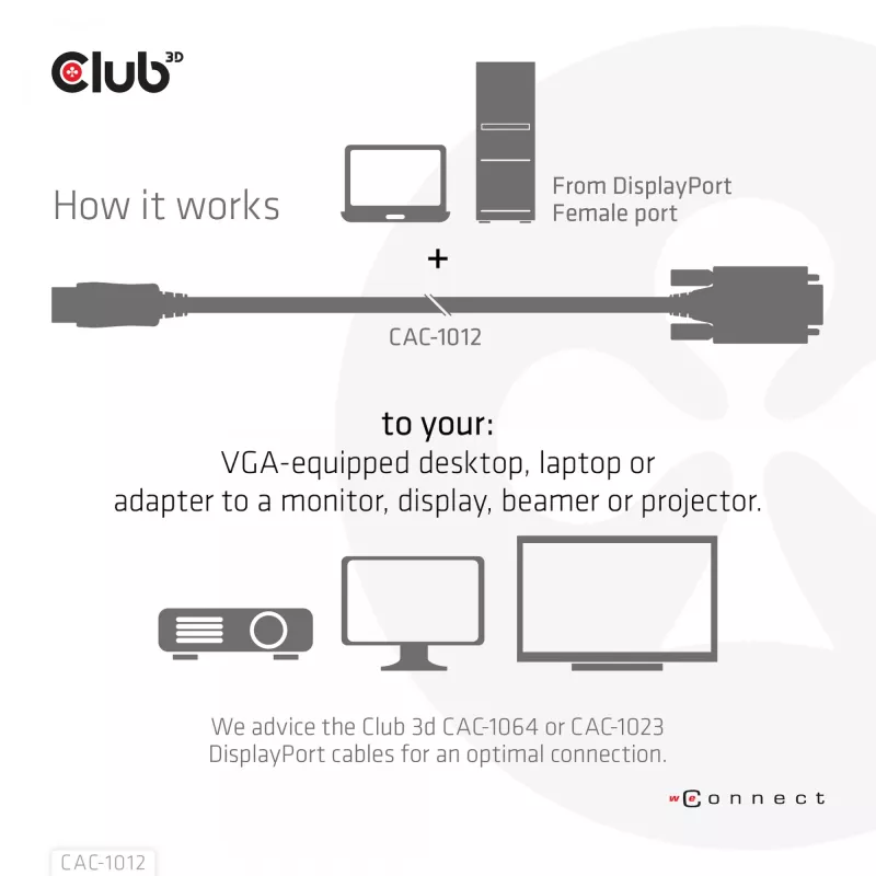 DisplayPort uz VGA kabelis M/M CLUB3D CAC-1012 2m