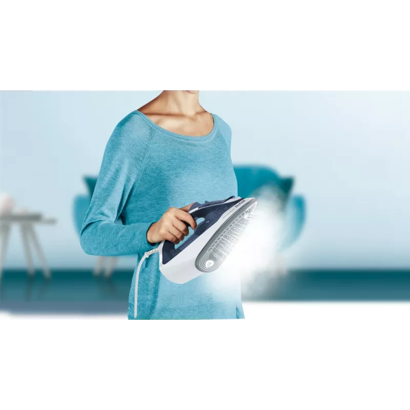 Tefal Express Steam FV2837 sausā un tvaika gludeklis ar Cerilium zoli 2400 W, zils, pelēks, balts