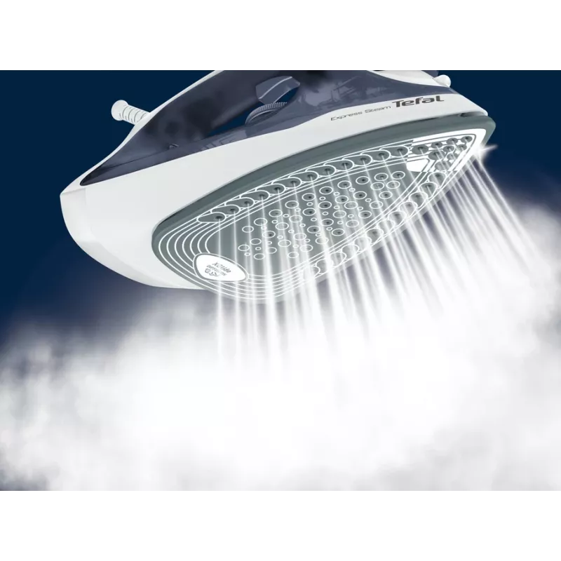 Tefal Express Steam FV2837 sausā un tvaika gludeklis ar Cerilium zoli 2400 W, zils, pelēks, balts