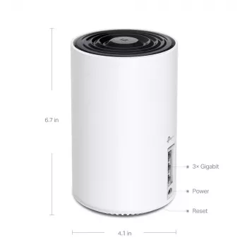 TP-Link Deco XE75 AXE5400 Mesh Wi-Fi 6E sistēma — trīs joslas 2,4/5/6 GHz, pārklājums līdz 670 m², 3× LAN, 4 iekšējās antenas
