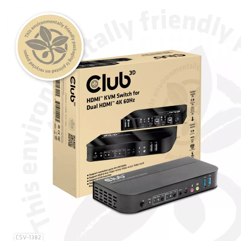 KVM Slēdzis CLUB3D CSV-1382 Divu Portu HDMI 4K 60Hz USB