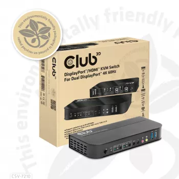 CLUB3D DisplayPort/HDMI KVM Slēdzis Diviem Datoriem 4K 60Hz