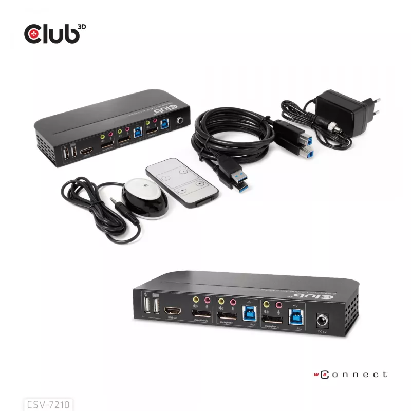 CLUB3D DisplayPort/HDMI KVM Slēdzis Diviem Datoriem 4K 60Hz