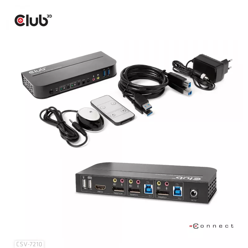 CLUB3D DisplayPort/HDMI KVM Slēdzis Diviem Datoriem 4K 60Hz