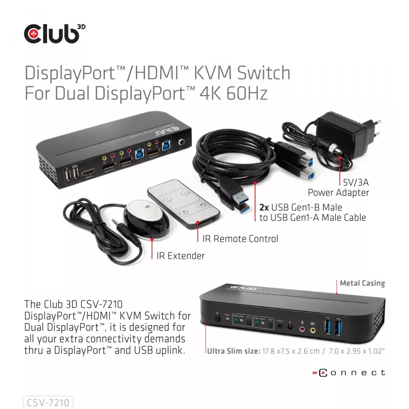 CLUB3D DisplayPort/HDMI KVM Slēdzis Diviem Datoriem 4K 60Hz