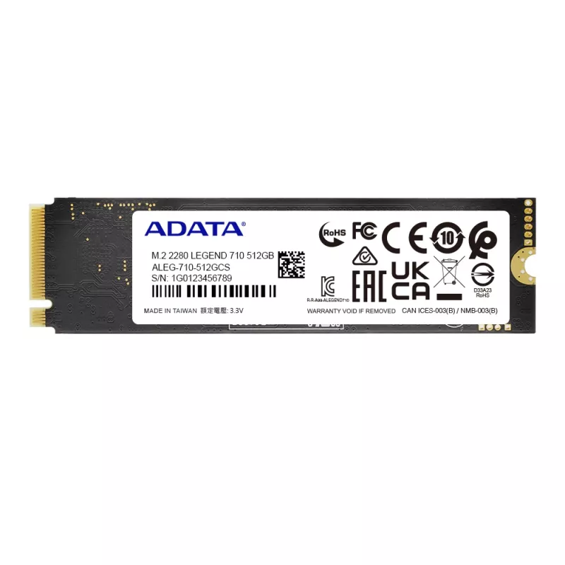 ADATA LEGEND 710 512GB NVMe M.2 SSD — PCIe 3.0 x4, 2400/1000 MB/s, 3D NAND, AES-256, TBW 130