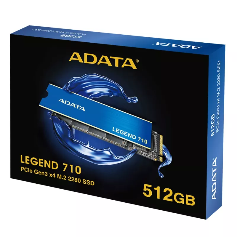 ADATA LEGEND 710 512GB NVMe M.2 SSD — PCIe 3.0 x4, 2400/1000 MB/s, 3D NAND, AES-256, TBW 130