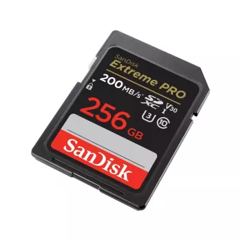 SDXC atmiņas karte SANDISK Extreme PRO 256 GB UHS-I U3 V30 Class 10 — lasīšana 200 MB/s, rakstīšana līdz 140 MB/s, triecienizturīga