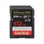 SDXC atmiņas karte SANDISK Extreme PRO 512 GB — Class 10, U3, V30, lasīšana 200 MB/s, rakstīšana 140 MB/s, ūdensizturīga