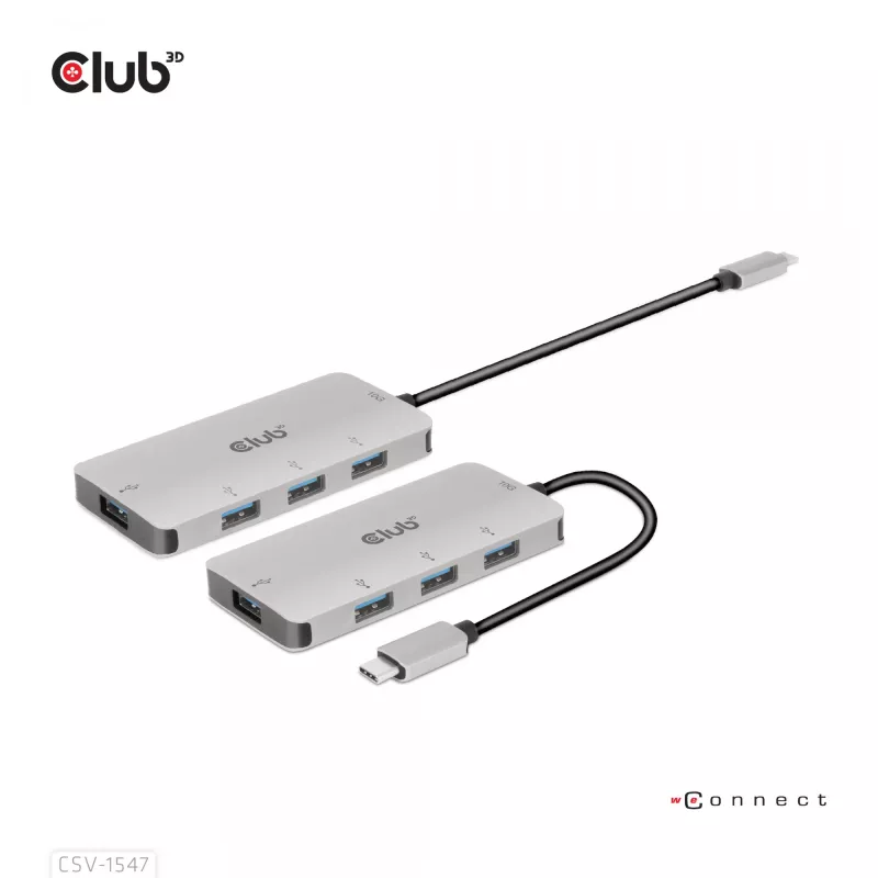 CLUB3D CSV-1547 4-portu USB-A centrmezgls USB-C – 10 Gbps ātrs datu pārsūtīšana