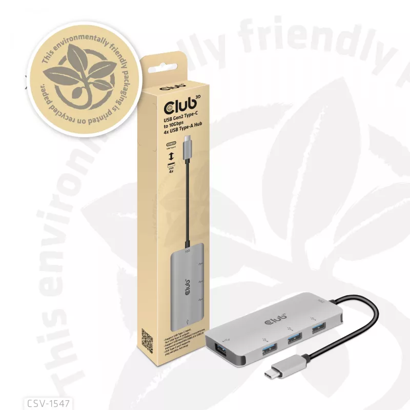 CLUB3D CSV-1547 4-portu USB-A centrmezgls USB-C – 10 Gbps ātrs datu pārsūtīšana