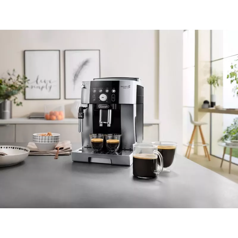 Kafijas automāts De’Longhi Magnifica S Smart ECAM 250.23.SB — 1.8 L ūdens tvertne, 250 g pupiņu tvertne, 15 bāri, iebūvēta dzirnaviņa