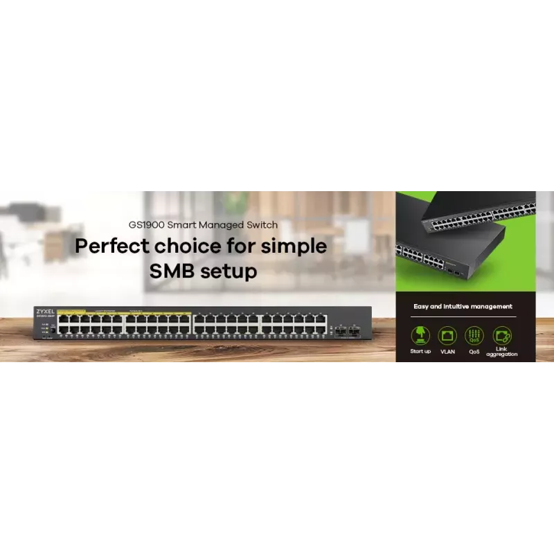 Zyxel GS1900-48-EU0102F tīkla slēdzis L2 Gigabit Ethernet (10/100/1000) Melns