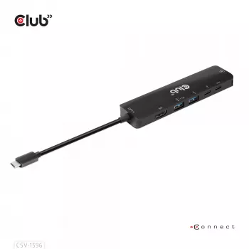 CLUB3D USB Gen1 Type-C, 6-in-1 Hubs ar HDMI 8K30Hz, 2xUSB Type-A, RJ45 un 2xUSB Type-C, Dati un PD lādēšana 100 W