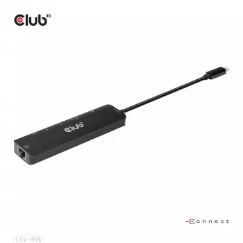 CLUB3D USB Gen1 Type-C, 6-in-1 Hubs ar HDMI 8K30Hz, 2xUSB Type-A, RJ45 un 2xUSB Type-C, Dati un PD lādēšana 100 W