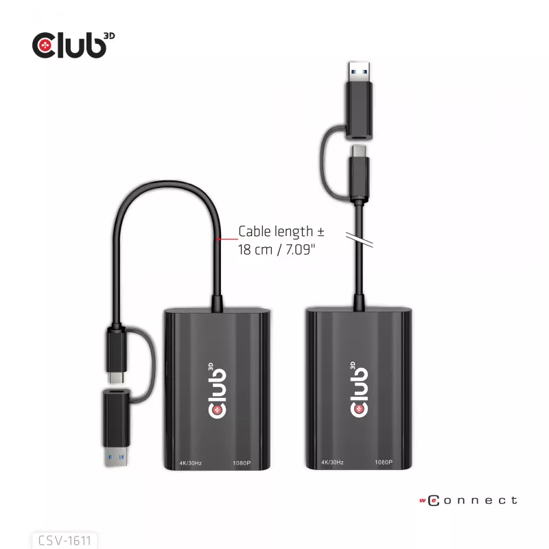 CLUB3D USB Gen1 Type-C/-A uz Diviem HDMI (4K/30Hz) / VGA (1080/60Hz) adapteris