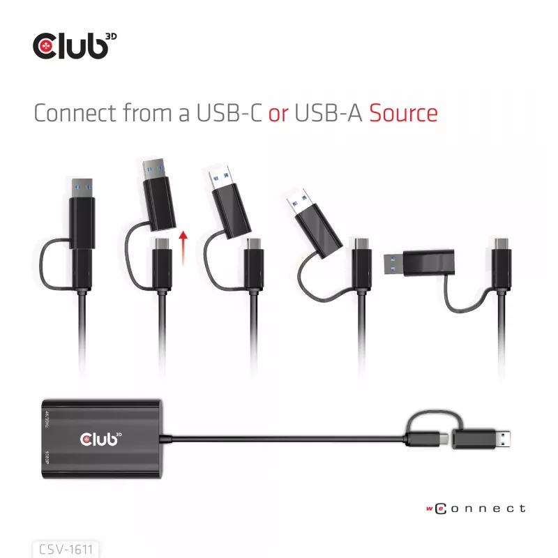 CLUB3D USB Gen1 Type-C/-A uz Diviem HDMI (4K/30Hz) / VGA (1080/60Hz) adapteris