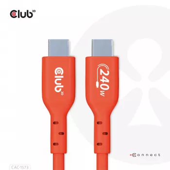 USB-C uz USB-C Divvirzienu Kabelis CLUB3D CAC-1573, USB4 Gen 2x2, 2 m, Sarkans, PD līdz 240W