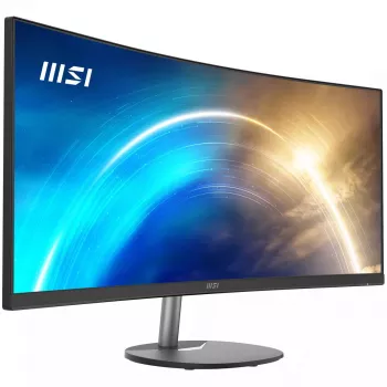 MSI Pro MP341CQ 34 collu izliekts monitors, 1500R, UWQHD (3440 x 1440), 21:9, 100Hz, VA, 4ms, HDMI, VGA, iebūvēti skaļruņi, pretatspīduma, pretmirgošanas, mazāk zilās gaismas, TÜV sertificēts, VESA, Kensington, Melns