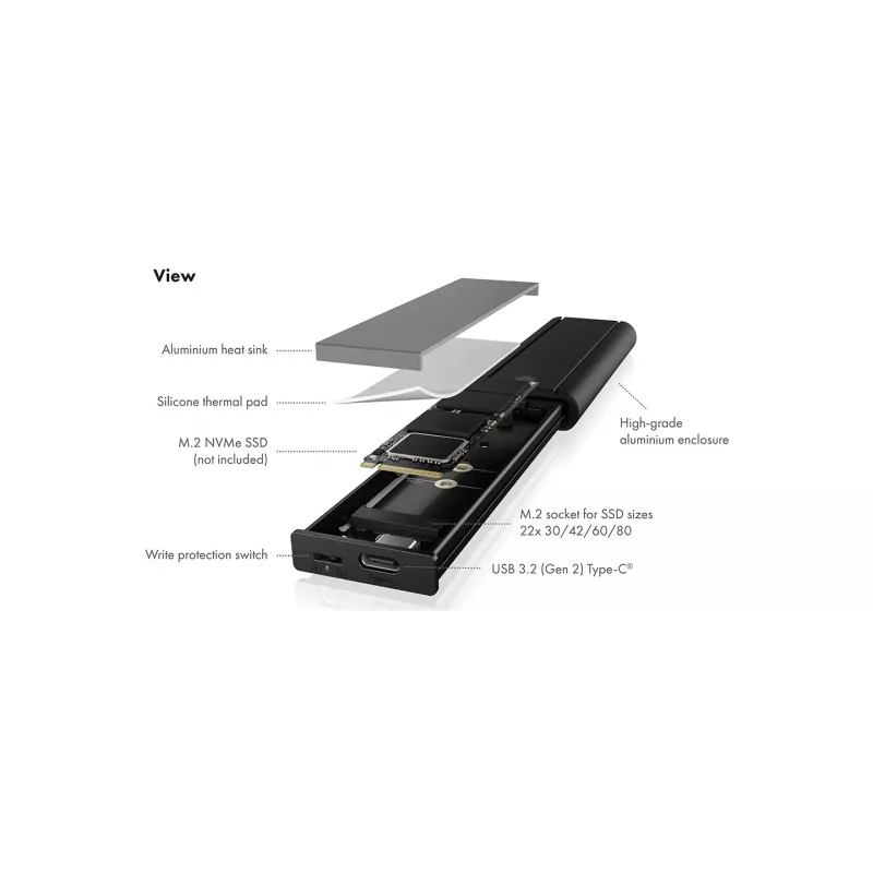 ICY BOX IB-1807MT-C31 ārējais SSD korpuss M.2 NVMe, melns