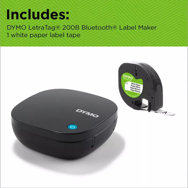 DYMO LetraTag 200B Bluetooth etiķešu printeris | Kompakts | Bezvadu savienojums ar iOS un Android | Ietver 1 baltu papīra lenti