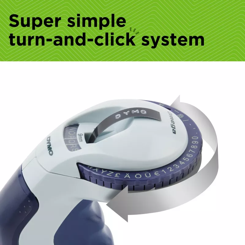 DYMO Omega reljefu etiķešu izgatavotājs | Mazs etiķešu spiedējs ar griežamo riteni un ergonomisku dizainu | Mājai, DIY un rokdarbiem