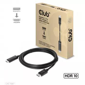 CLUB3D DisplayPort 1.4 uz HDMI 4K120Hz vai 8K60Hz HDR10 kabelis M/M 3m/9.84ft
