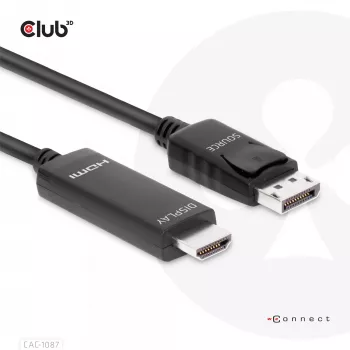 CLUB3D DisplayPort 1.4 uz HDMI 4K120Hz vai 8K60Hz HDR10 kabelis M/M 3m/9.84ft