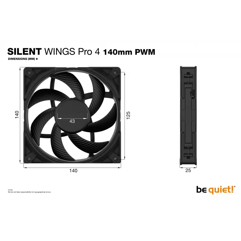 be quiet! SILENT WINGS PRO 4 140mm PWM korpusa ventilators, melns