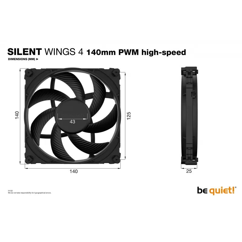 be quiet! SILENT WINGS 4 140mm PWM high-speed datora korpusa ventilators 14 cm Melns 1 gab.