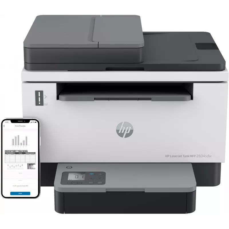 HP LaserJet Tank MFP 2604sdw printeris, lāzera, vienkrāsas druka, 600 x 600 DPI, A4, tiešā druka, melns, pelēks