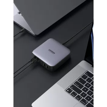 Ugreen 40914 Nexode 200W GaN lādētājs, galddatora USB-C USB-A, iekštelpu, AC, 21V, 5A, 2m, melns, pelēks