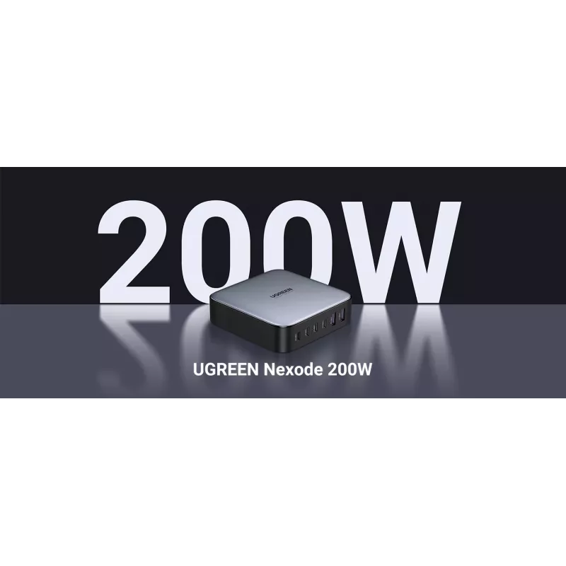 Ugreen 40914 Nexode 200W GaN lādētājs, galddatora USB-C USB-A, iekštelpu, AC, 21V, 5A, 2m, melns, pelēks