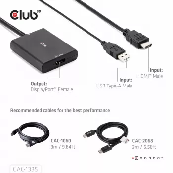 CLUB3D HDMI + Micro USB uz DisplayPort™ 4K120Hz vai 8K30Hz M/F aktīvais adapteris