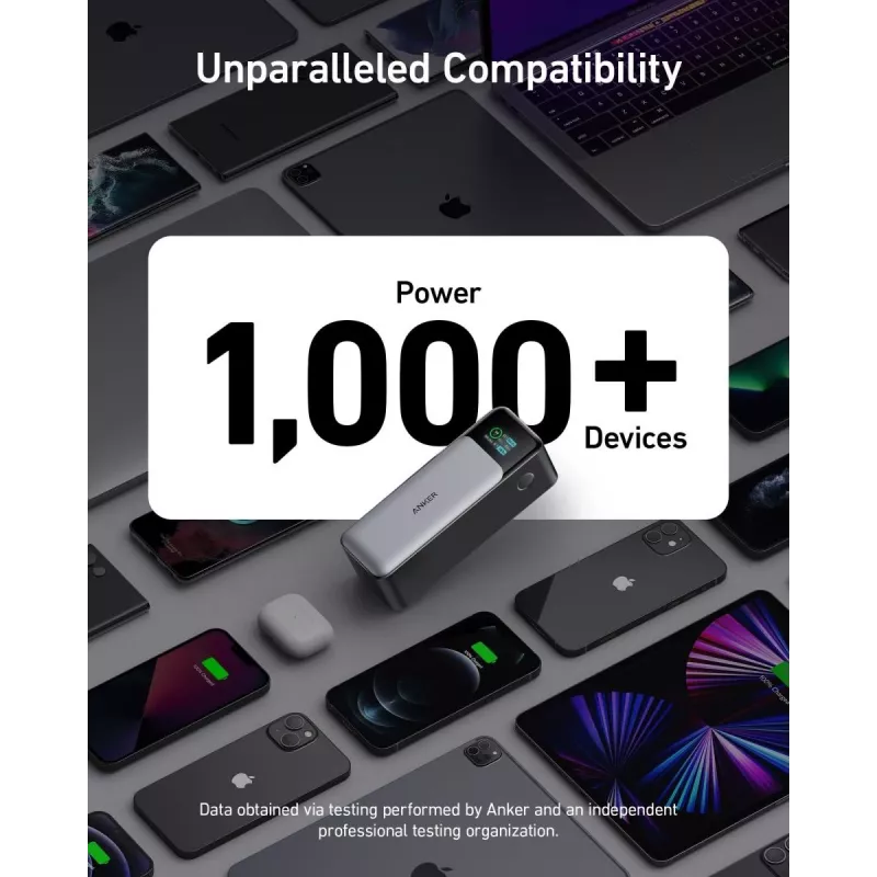Pārnēsājamais lādētājs Anker 737 (A1289011) — 24000 mAh, 140W, 2× USB-C + 1× USB-A, Sudrabs/Melns
