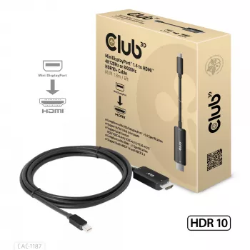 CLUB3D MiniDisplayPort 1.4 uz HDMI 4K120Hz vai 8K60Hz HDR10+ kabelis M/M 1.8m